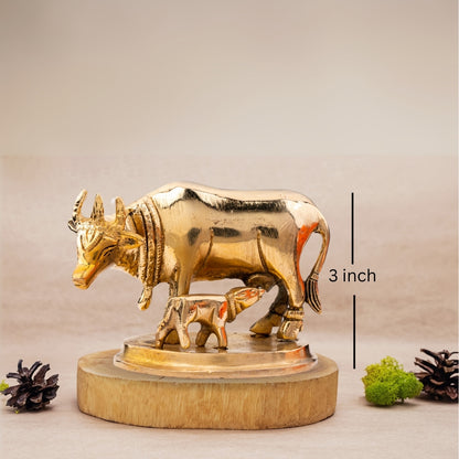 Buy Pure Brass Kaamdhenu Cow and calf idols – 3 Inches