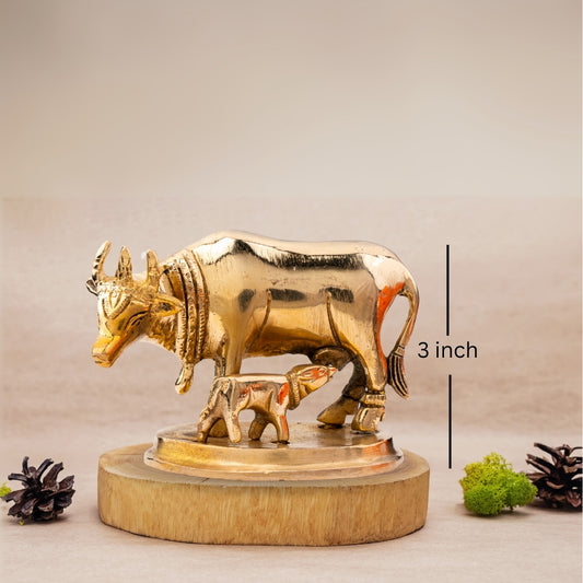 Buy Pure Brass Kaamdhenu Cow and calf idols – 3 Inches