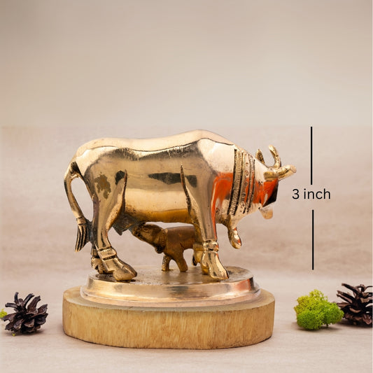 Buy Pure Brass Kaamdhenu Cow and calf idols – 3 Inches